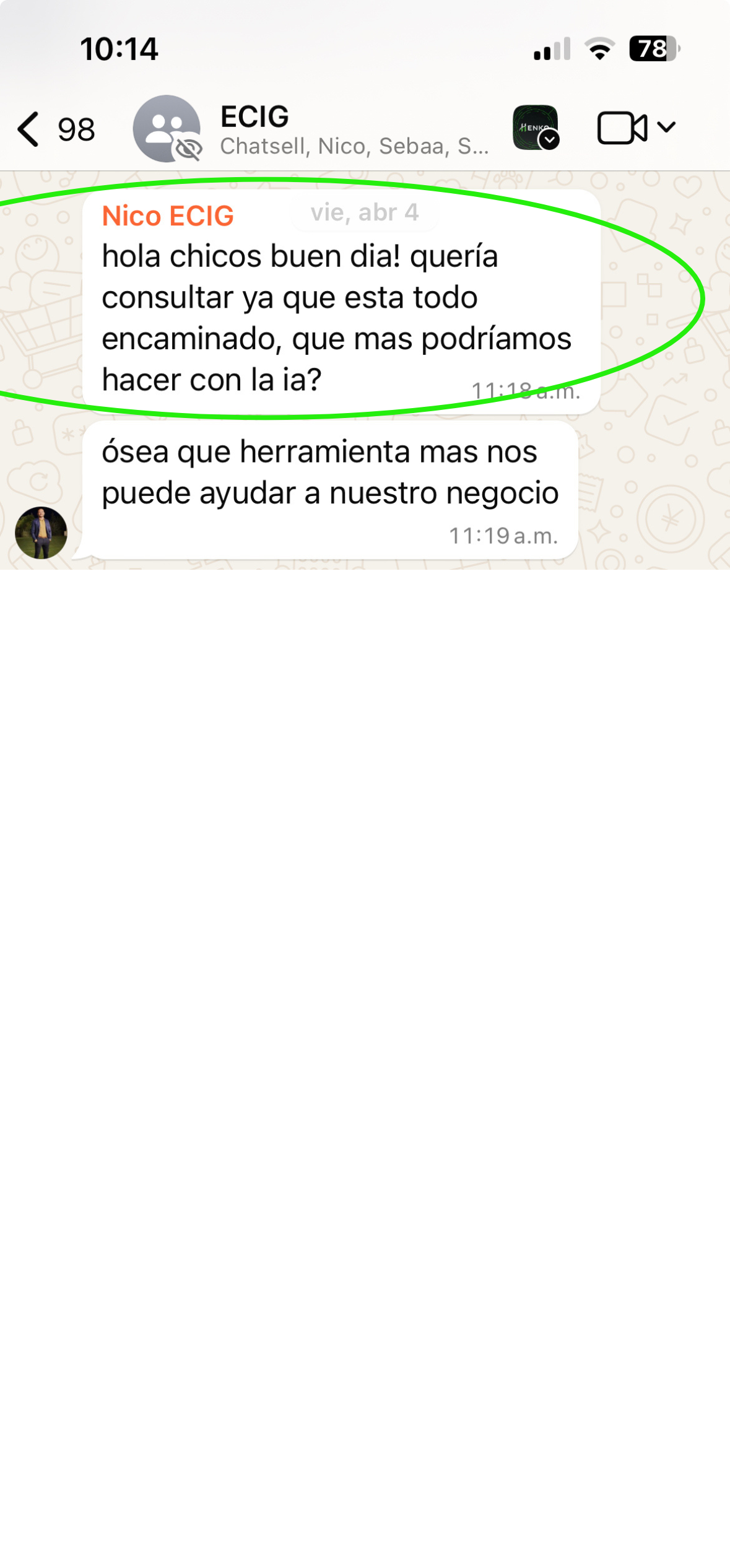 Chat de WhatsApp con ECIG