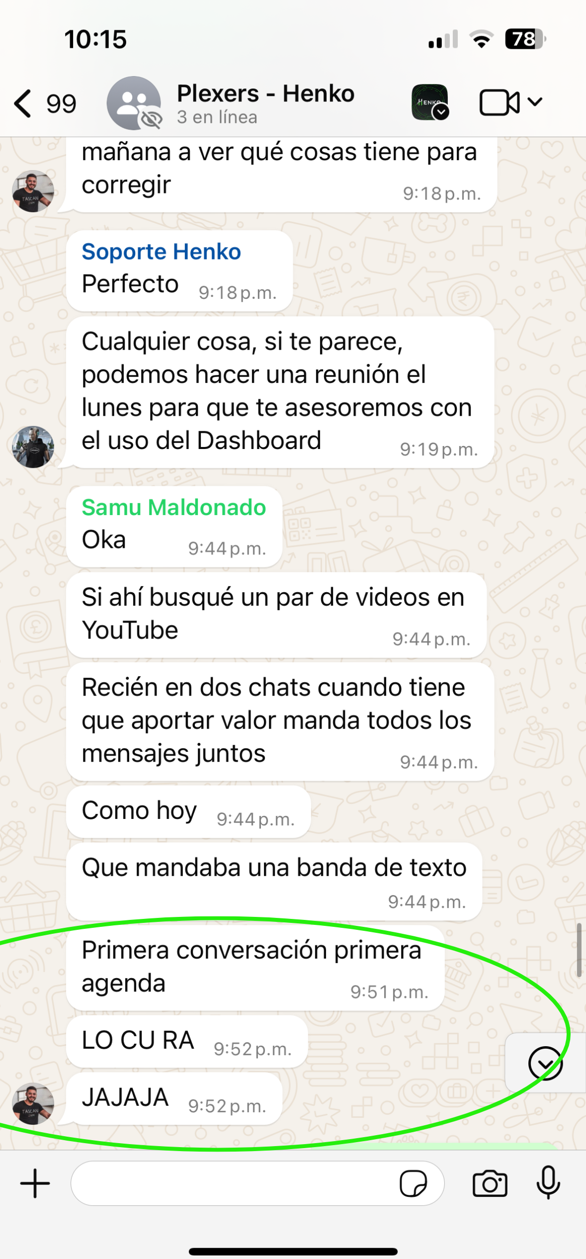 Chat de WhatsApp con Plexers