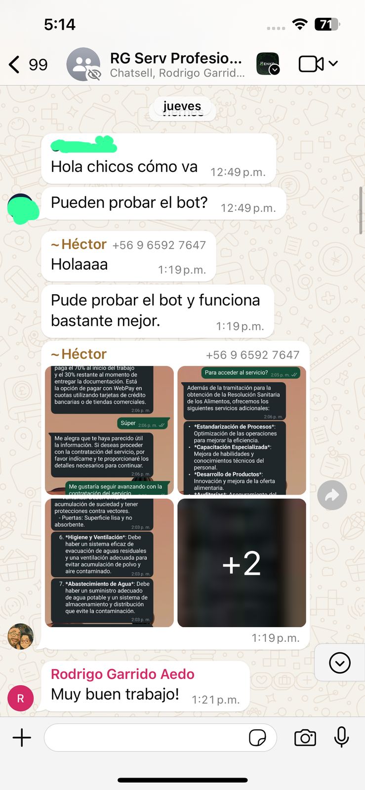 Chat de WhatsApp con rg servicios